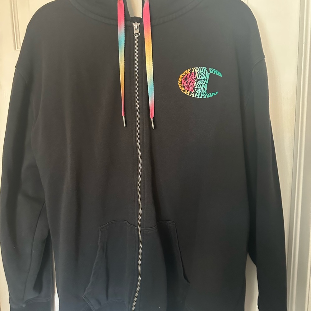 Champion Black Hoodie with Multicolor Logo